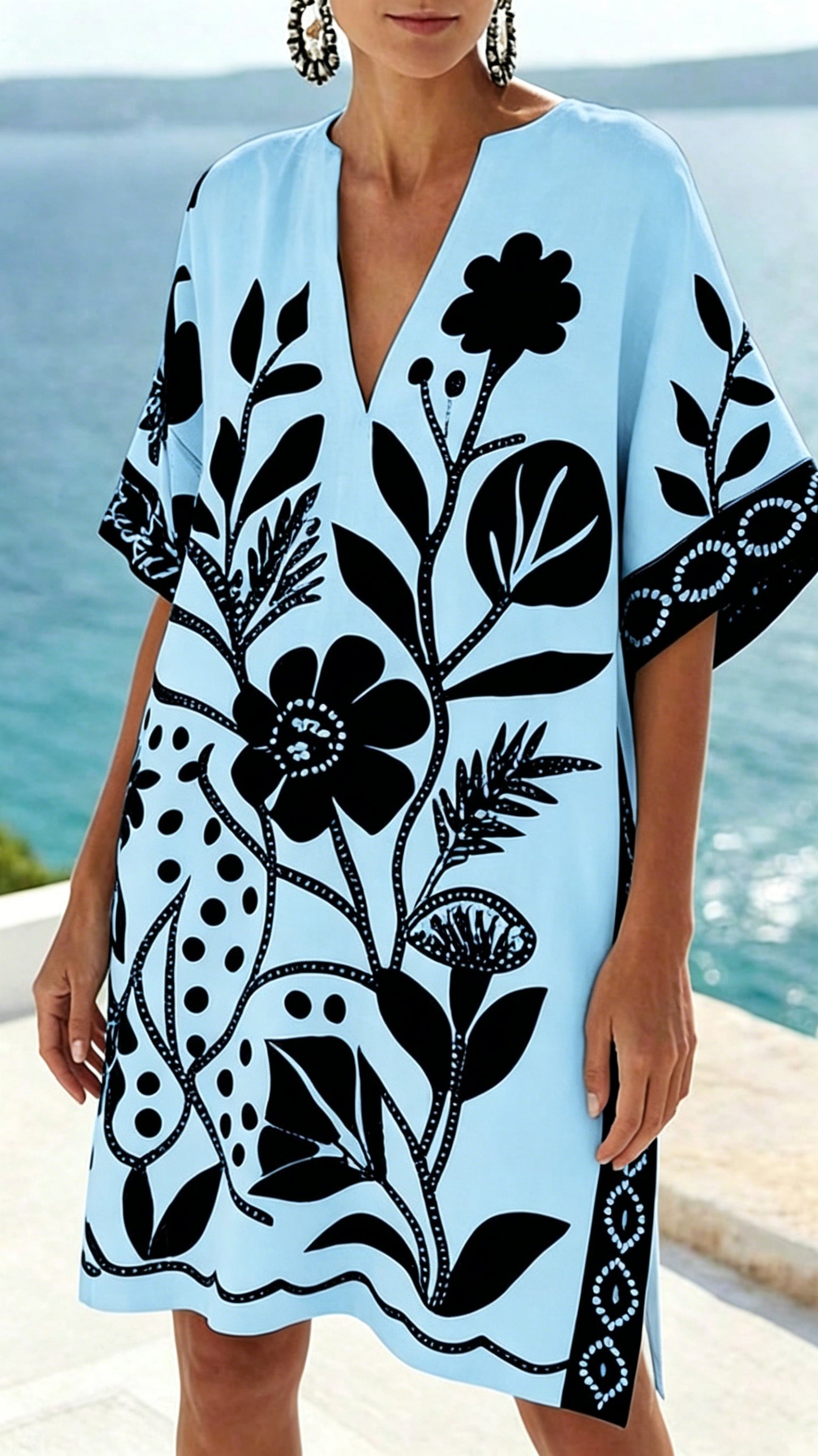 Women's Loose-Fit Printed V-Neck Casual Vacation Dress