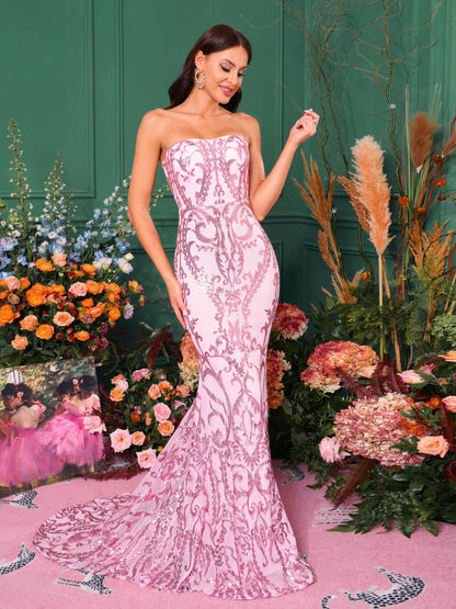 Strapless Mermaid Sequin Maxi Dress