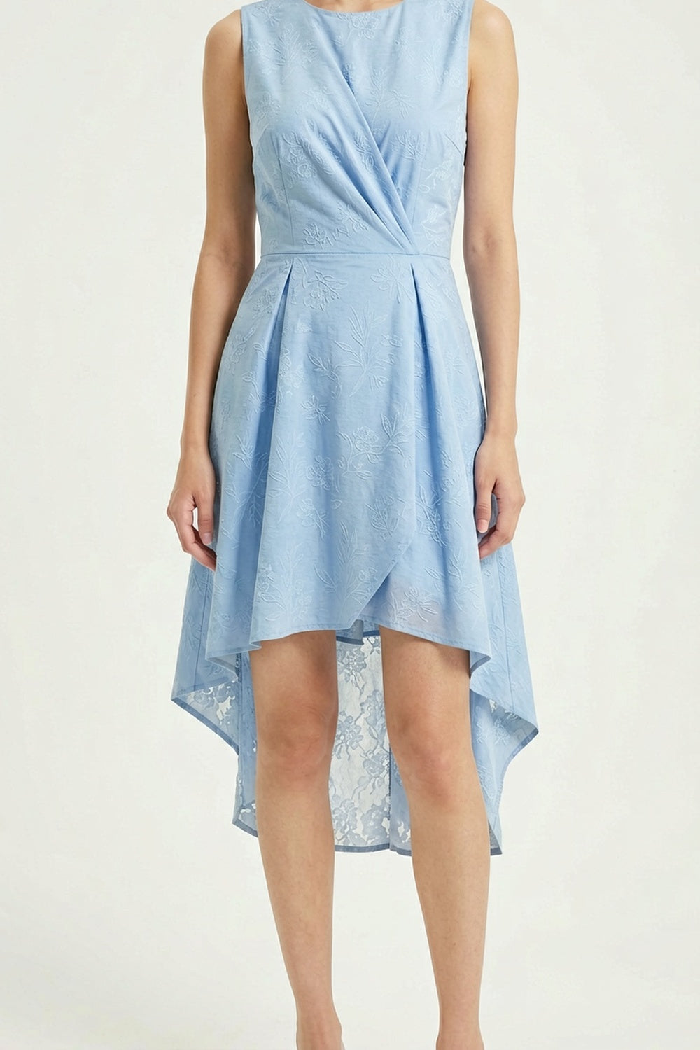 Light Blue Floral Embroidery Midi Dress sea-glass green matte crepe, compact viscose or washed satin with low shine Midi Dress - product view 1