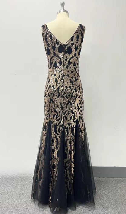 Fishtail Sequin Maxi Dress In Gold