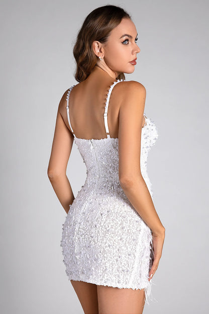 Sarkou Strap Feather Mini Dress