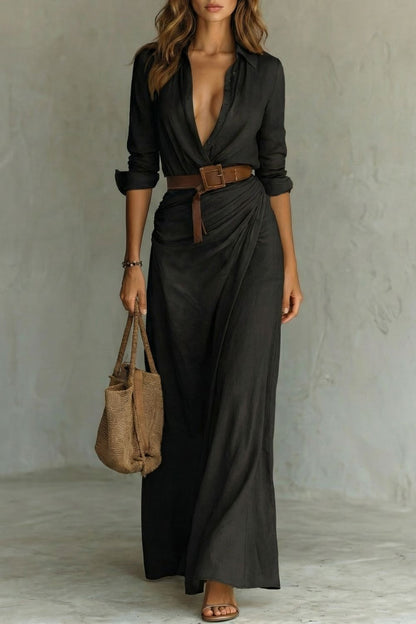 Azura – Button-down wrap dress – Belted maxi dress