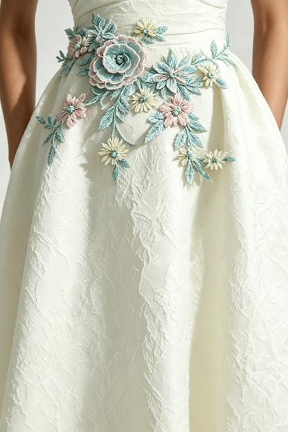 Lace Embroidery Saoirse Midi Dress - Ivory