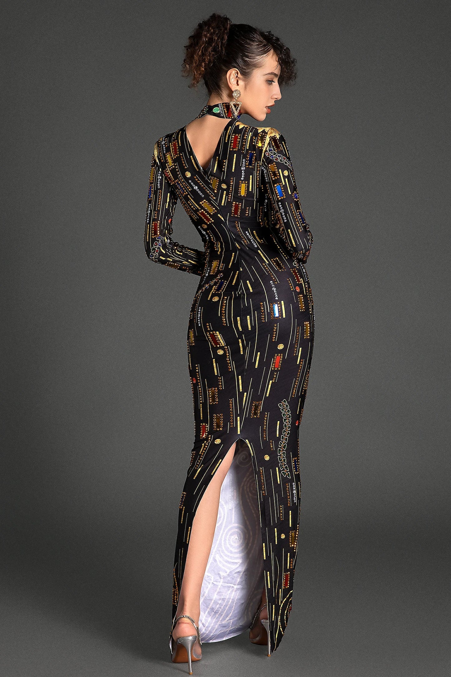 Puloulis Highneck Rhinestone Maxi Dress