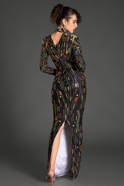 Puloulis Highneck Rhinestone Maxi Dress