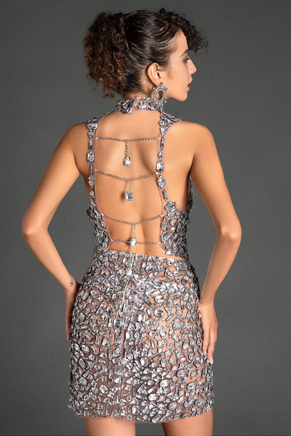 Leto High Neck Diamond Mini Dress
