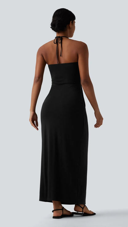 Women's Minimalist Linen-Blend Lace-Paneled Strapless With Spaghetti Straps Maxi Dress