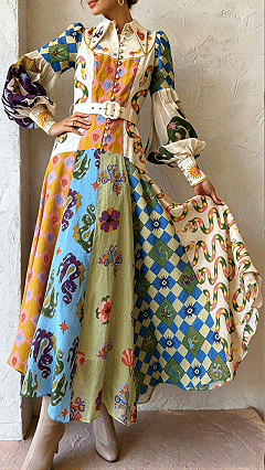 long sleeve Loose printed maxi Dress
