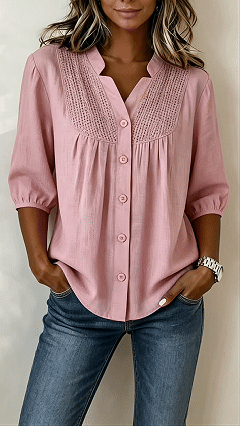 Crochet Detail Cotton-Blend Blouse