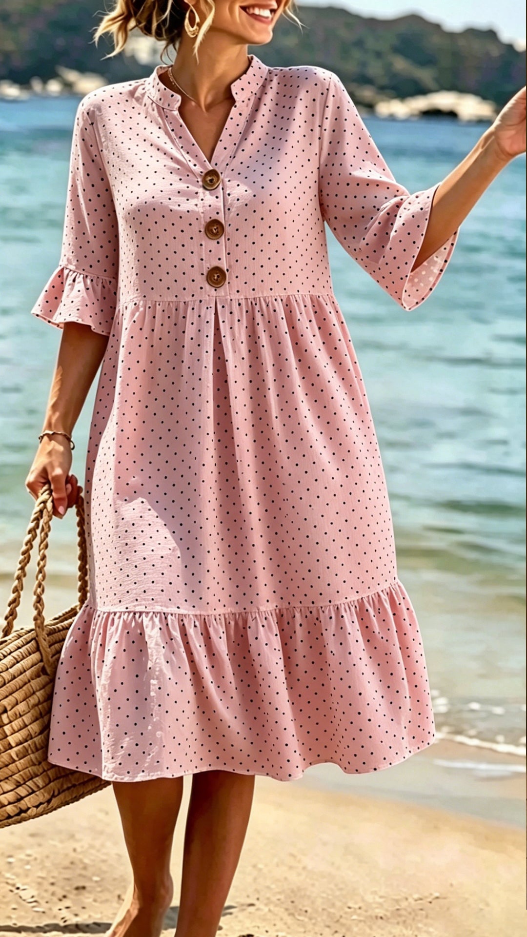 polka dots loose satin mini dress