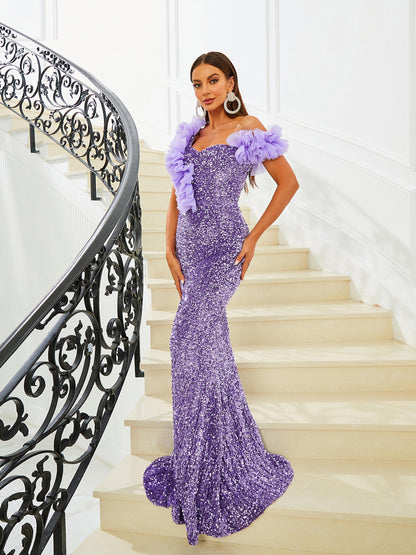 Sequin Ruffled Mermaid Evening Dress