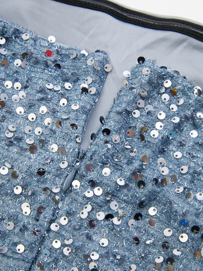 One Shoulder Draped Sequin Dress