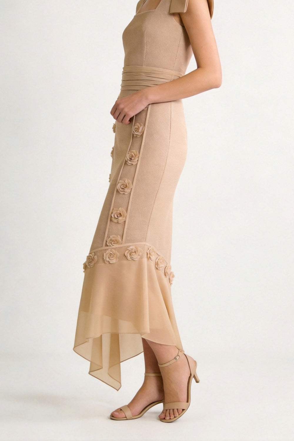 Beige Midi Skirt with Floral Appliqué and Asymmetric Hem plum linen-viscose, cotton poplin or washed silk blend Midi Skirt - product view 2