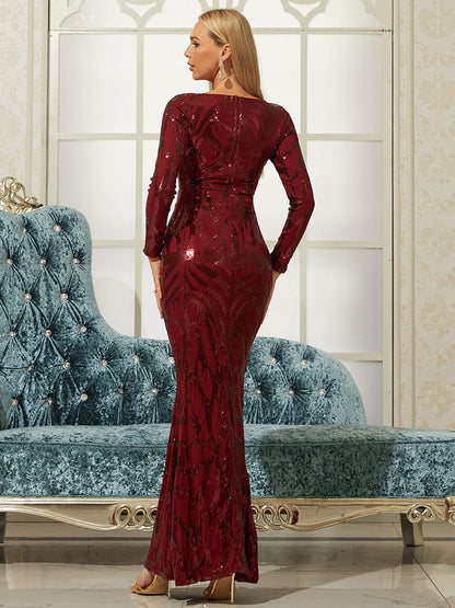 Long Sleeve Sequin Mermaid Prom Dress