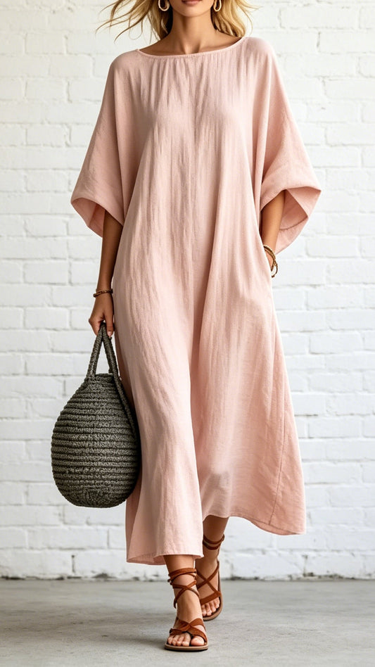 Loose-fitting Batwing Sleeve Cotton Linen Dress