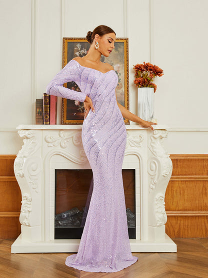 One Shoulder Sequin Mermaid Evening Dress
