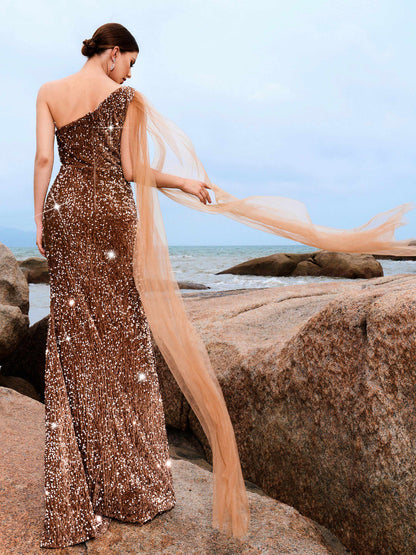 One Shoulder Maxi Sequin Dress