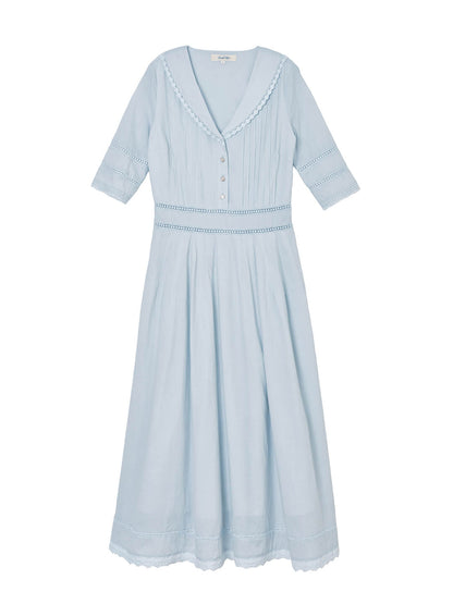 Fiona 100% Cotton Gray Blue Midi Dress