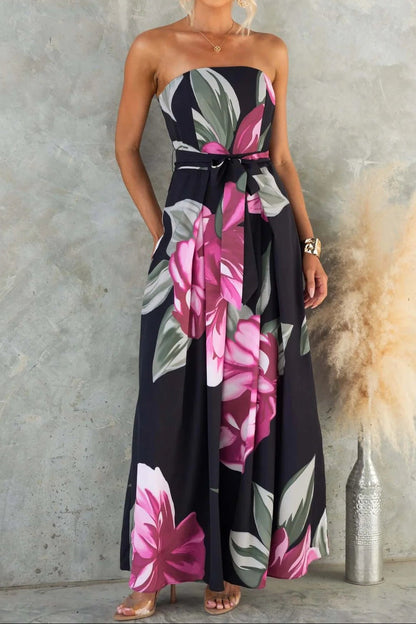 nancy off-shoulder floral print Jumpsuit - black