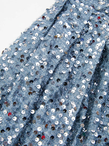 One Shoulder Draped Sequin Dress