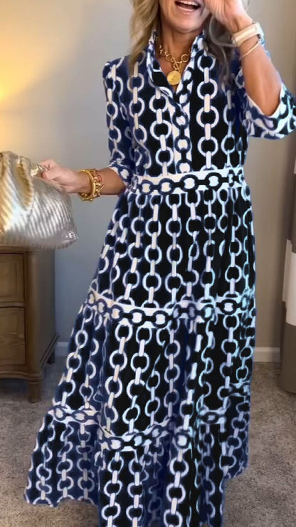 long sleeve Loose printed Maxi Dress