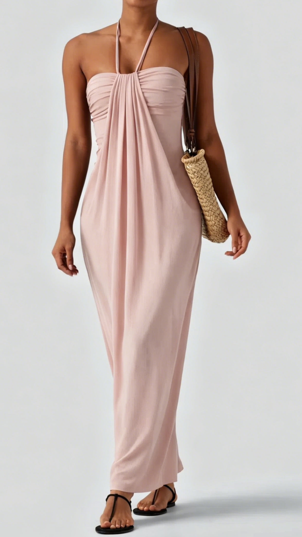 Women's Minimalist Linen-Blend Lace-Paneled Strapless With Spaghetti Straps Maxi Dress