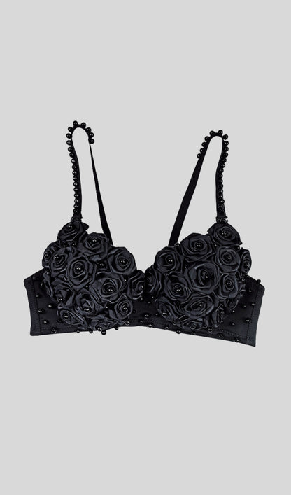 Black diamond flower embellished Top