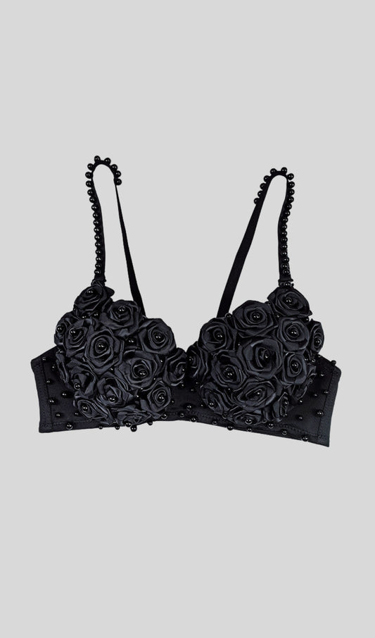Black diamond flower embellished Top