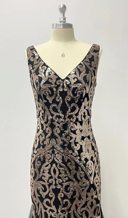Fishtail Sequin Maxi Dress In Gold