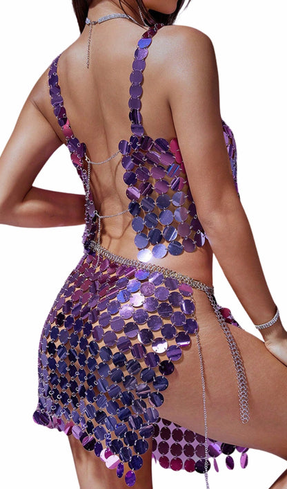 Purple sequin backless top