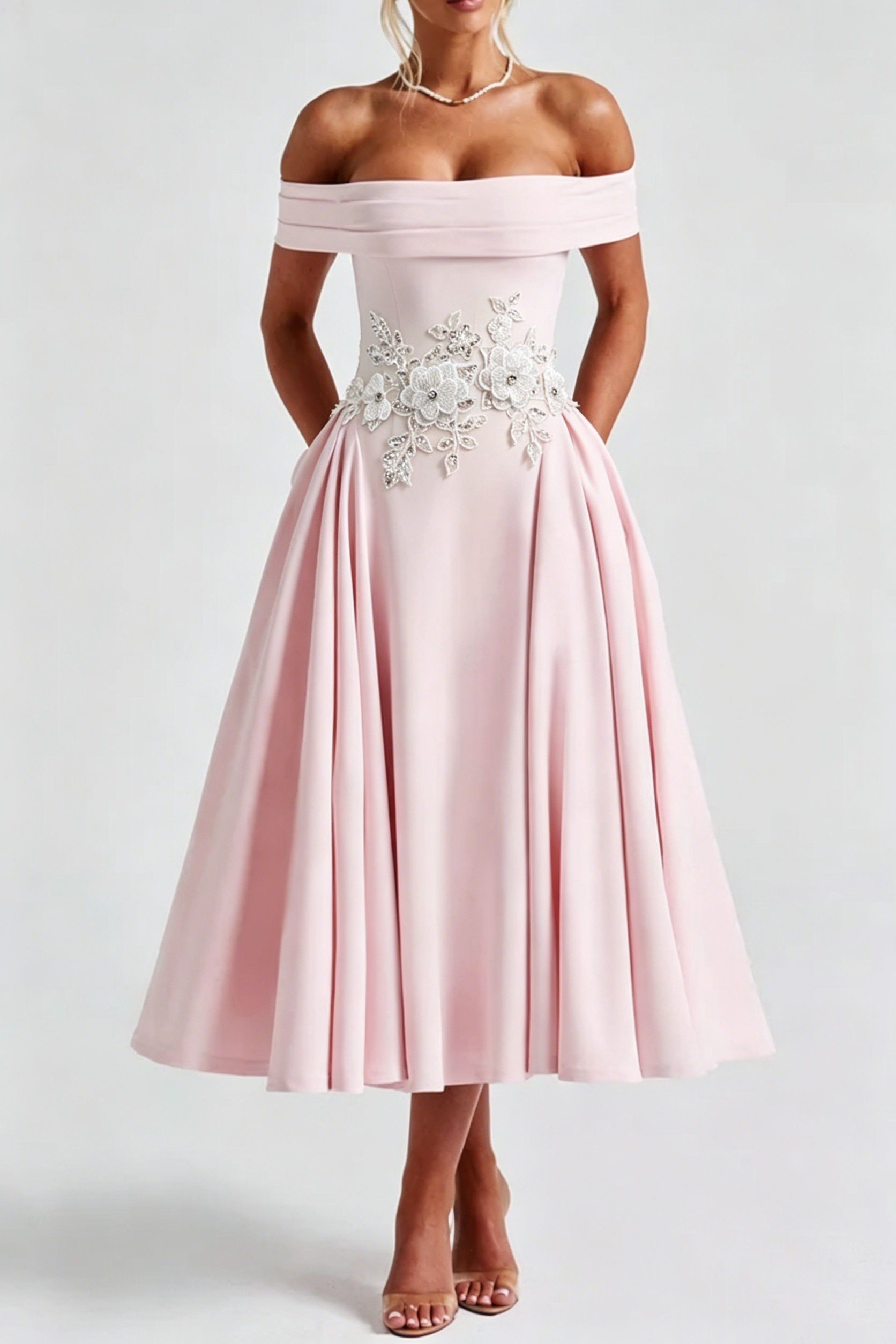 Miranda Embroidery Midi Dress - Blush