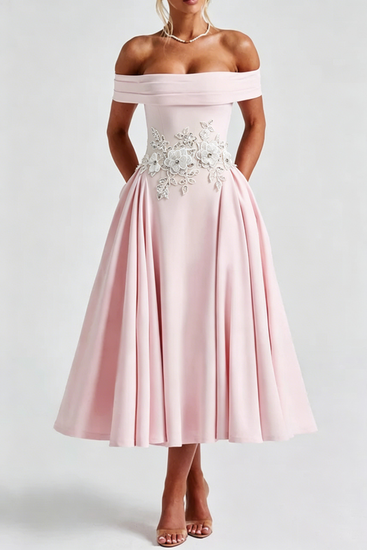 Miranda Embroidery Midi Dress - Blush