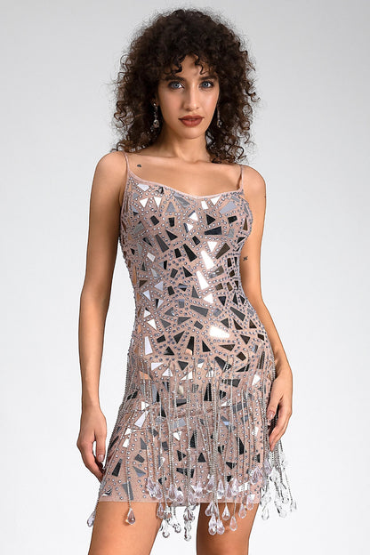 Stavros Embellished Sequin Crystal Fringe Dress