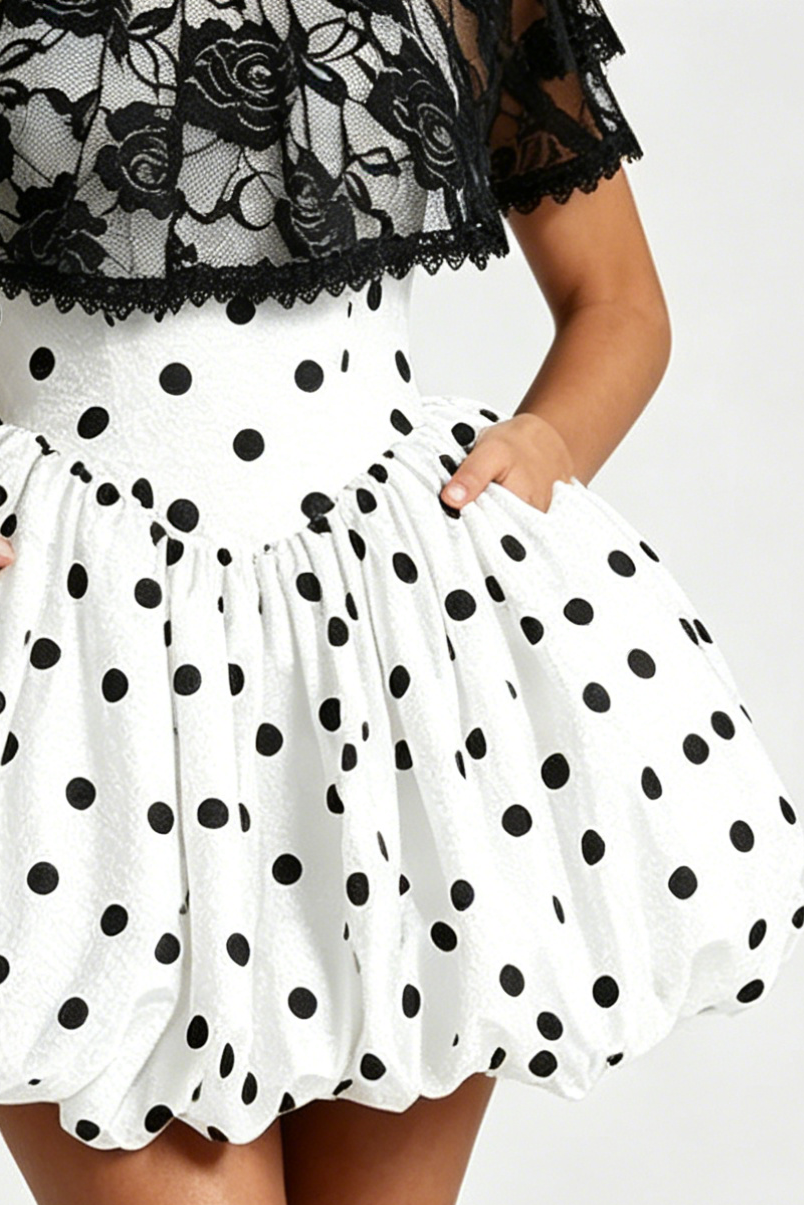 Maricia Cape Mini Dress - Black Polka Dot Print