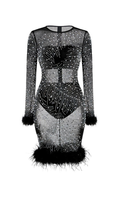 Sequin embellished mini dress in black