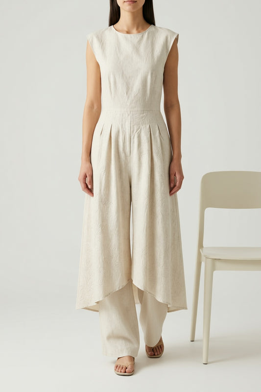 Ivory Textured Wide-Leg Jumpsuit sea-glass green matte crepe, compact viscose or washed satin with low shine Midi Dress - product view 5