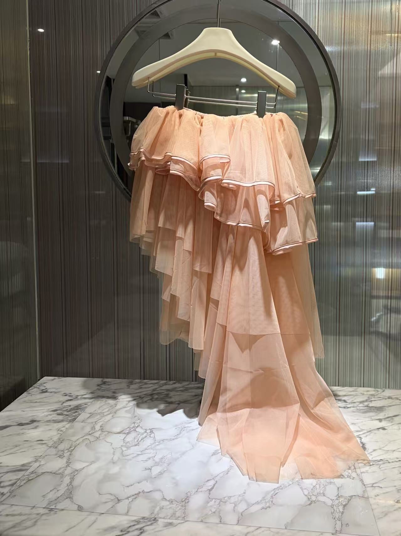 Blush Spaghetti Strap 3D Floral Corset Top & High Low Tiered Tulle Skirt Set