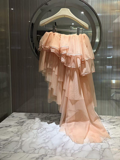 Blush Spaghetti Strap 3D Floral Corset Top & High Low Tiered Tulle Skirt Set