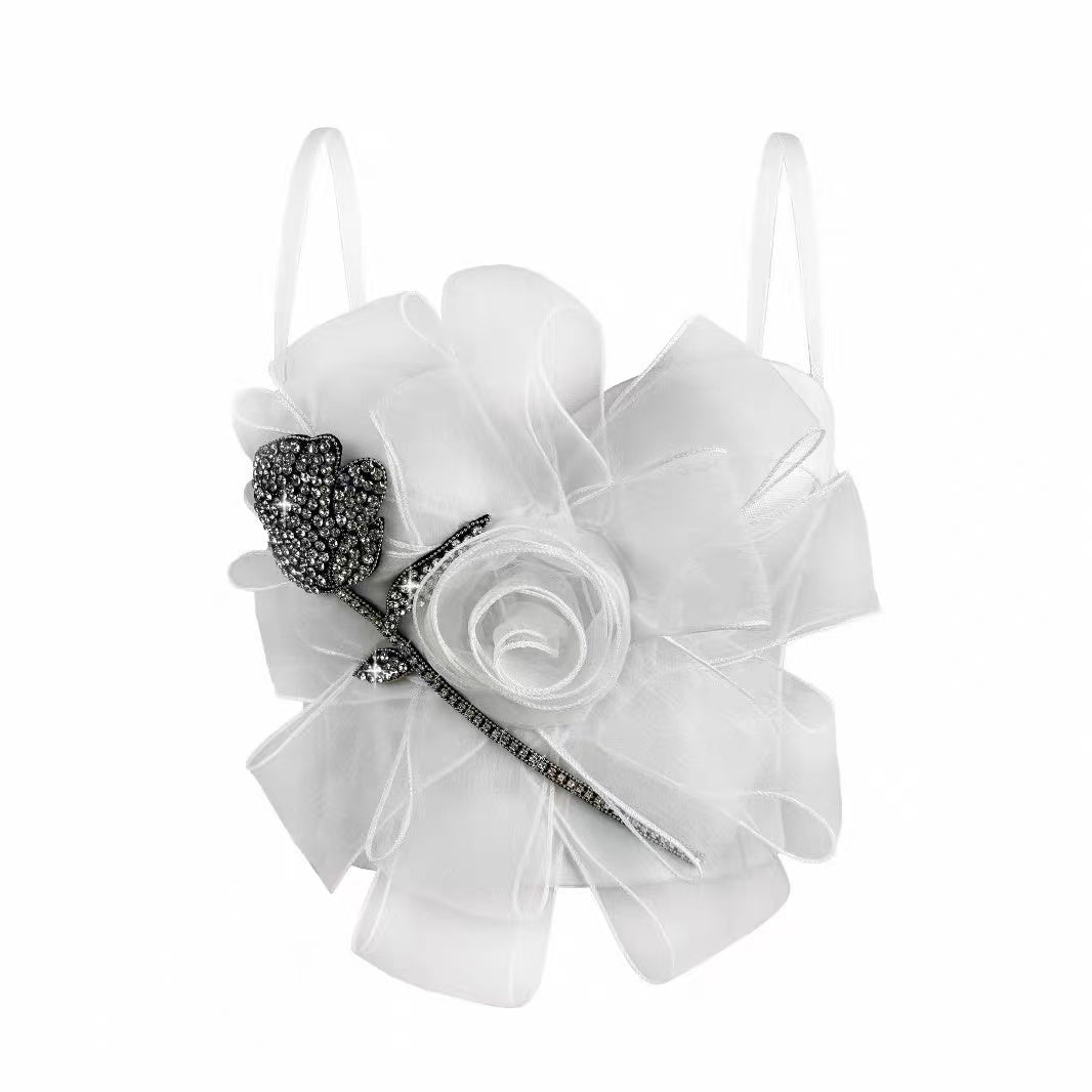 3D Flower Rhinestone Corset & Tulle Tutu Two-Piece Set