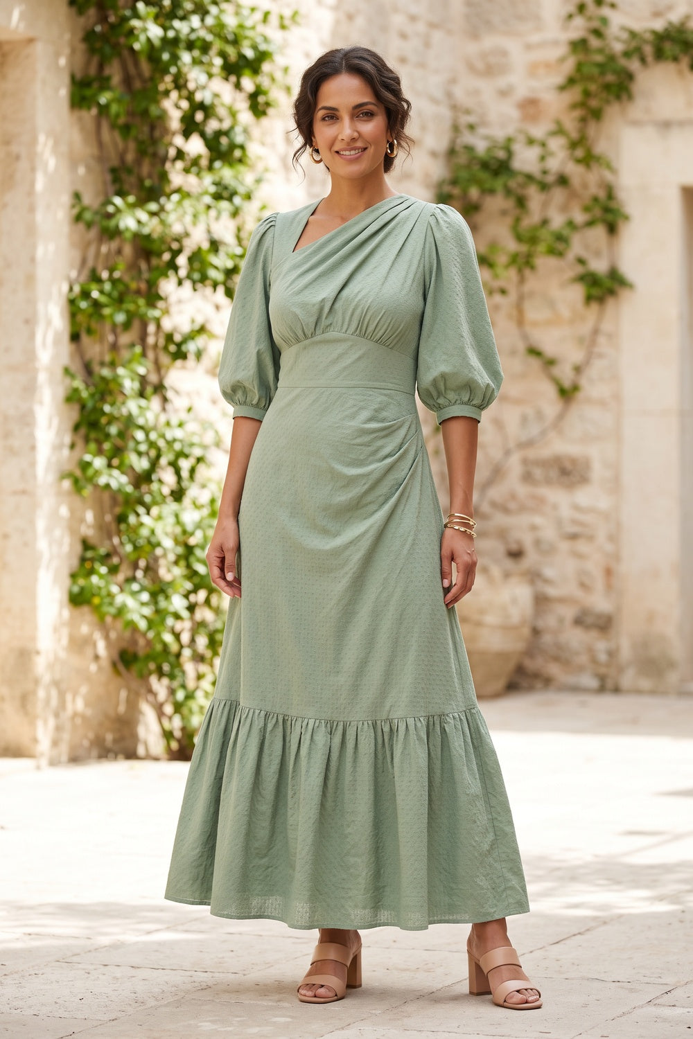 Italian Garden premium compact jersey or fluid Tencel blend Midi Dress for creative office clay red premium compact jersey or fluid Tencel blend Midi Dress - product view 1
