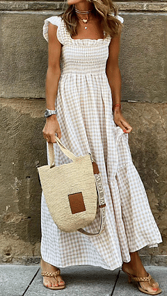 square neck plaid maxi dress