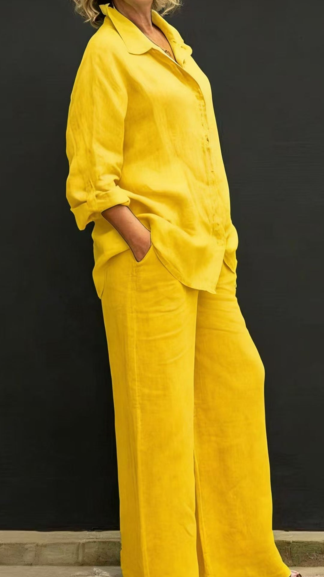 Yellow Linen Shirt pants Set