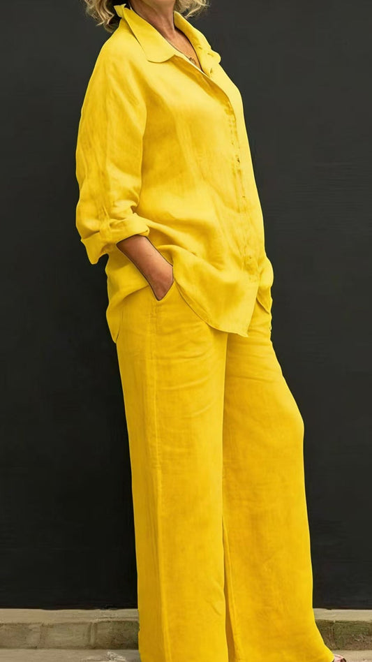Yellow Linen Shirt pants Set