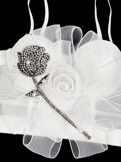 3D Flower Rhinestone Corset & Tulle Tutu Two-Piece Set