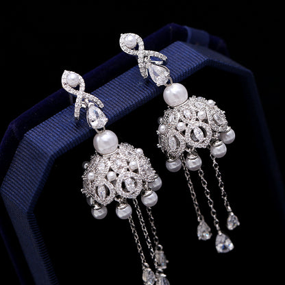 WIND CHIME FRINGE PEARL EARRINGS
