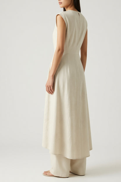 Ivory Textured Wide-Leg Jumpsuit sea-glass green matte crepe, compact viscose or washed satin with low shine Midi Dress - product view 4