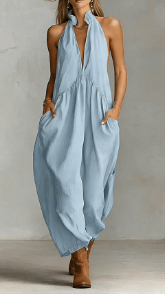 Linen Cotton Halter Maxi Dress