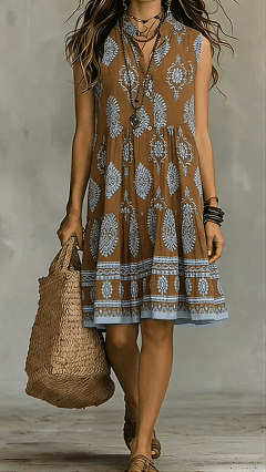 Bohemian-Style Printed Sleeveless Midi dress