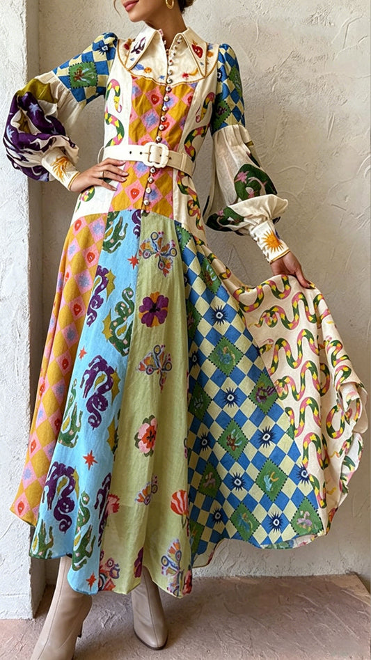 long sleeve Loose printed maxi Dress