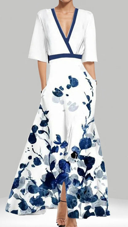 V-Neck Loose print Maxi Dress